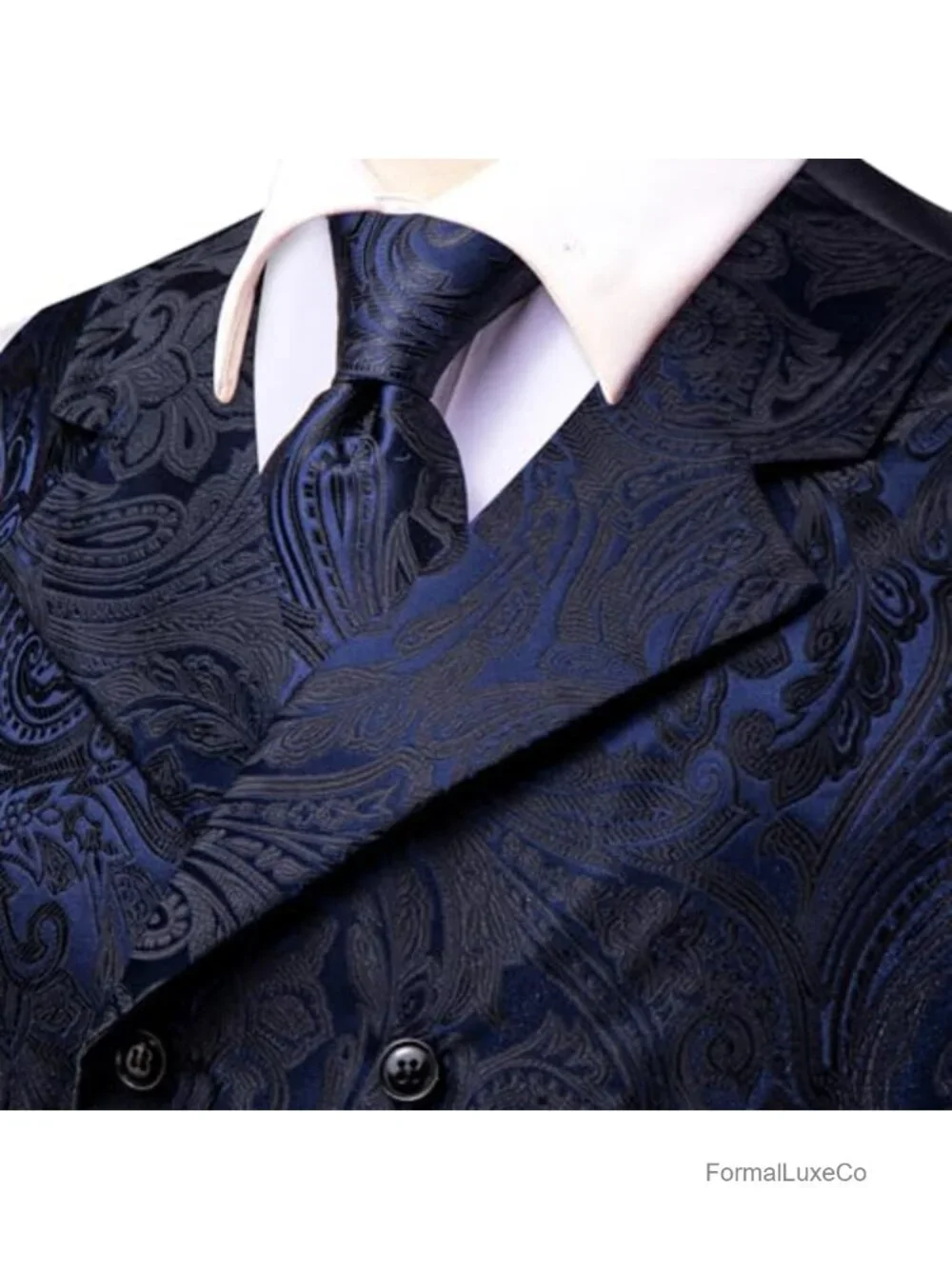 Men's Double Breasted Formal Vest Set with Tie, Pocket Square, Cufflinks for